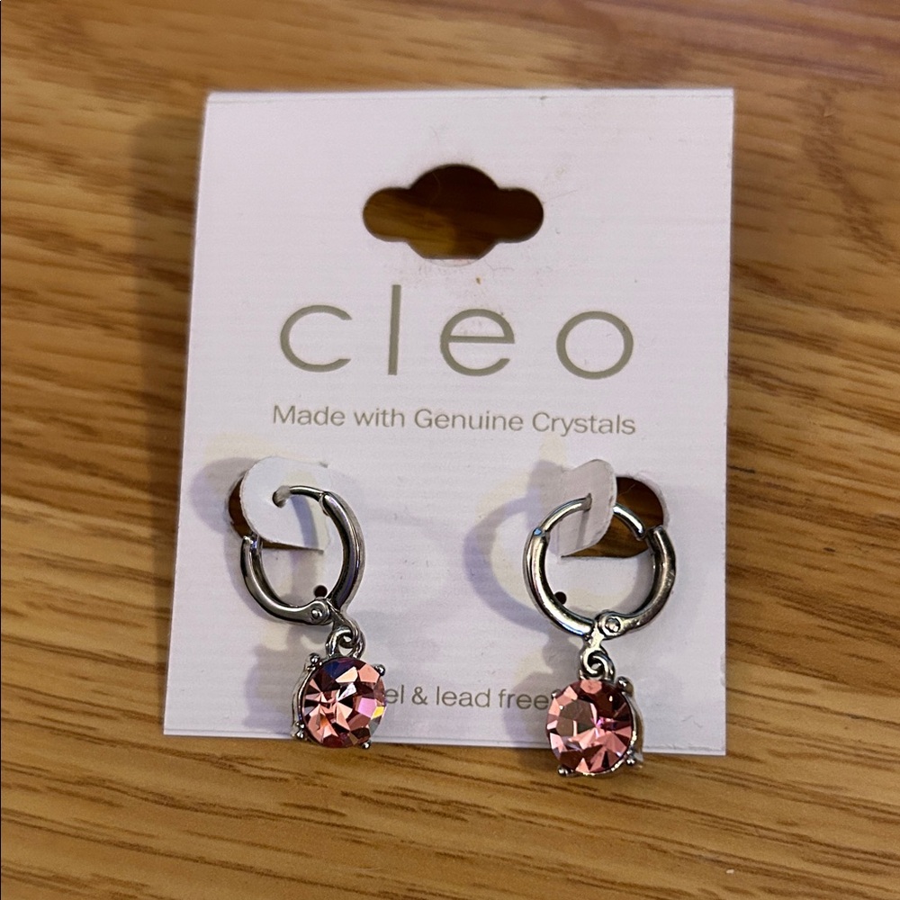 Cleo Silver Earrings with Genuine Pink Crystals
